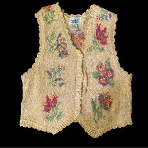 Vintage Knitted Flower Vest